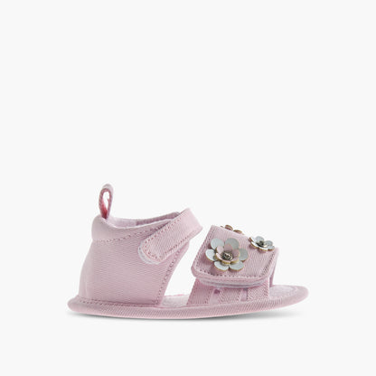 Juniors Sandals with Hook and Loop Closure, Floral Accent