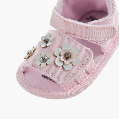 Juniors Sandals with Hook and Loop Closure, Floral Accent