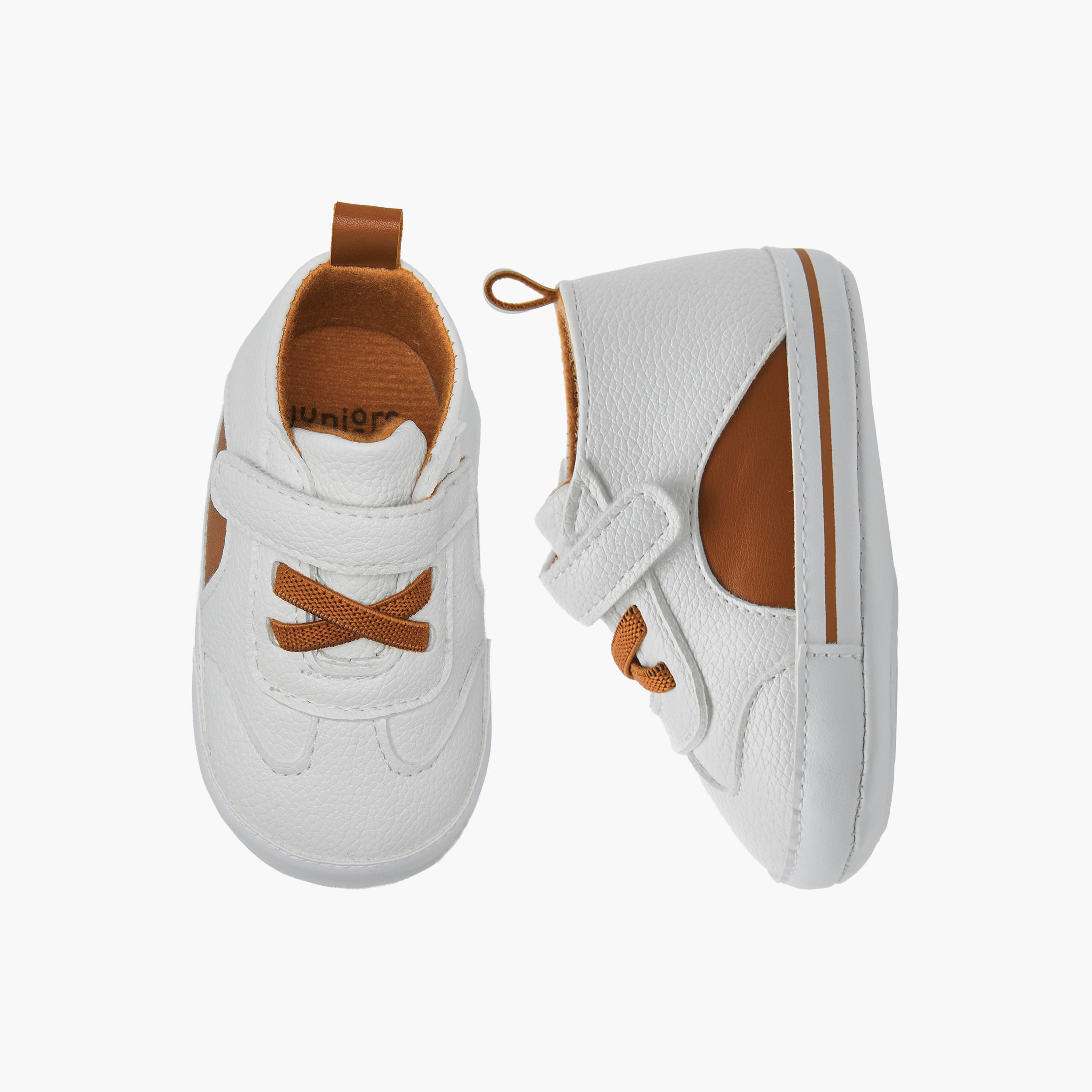 Juniors Booties with Hook and Loop Closure, Panelled Design - White / 12-18 mths