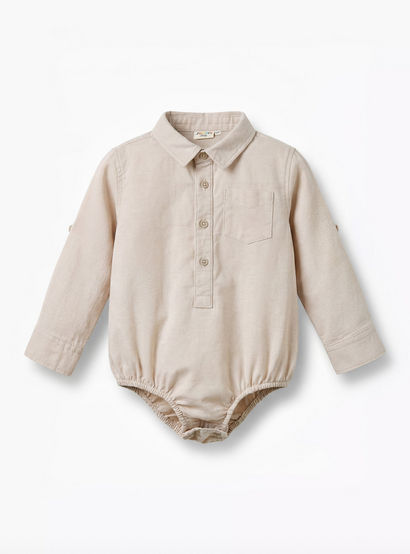 Solid Long Sleeves Shirt Style Bodysuit with Button Closure and Roll-Up Tab-baby-boys-clothing-bodysuits-image-1
