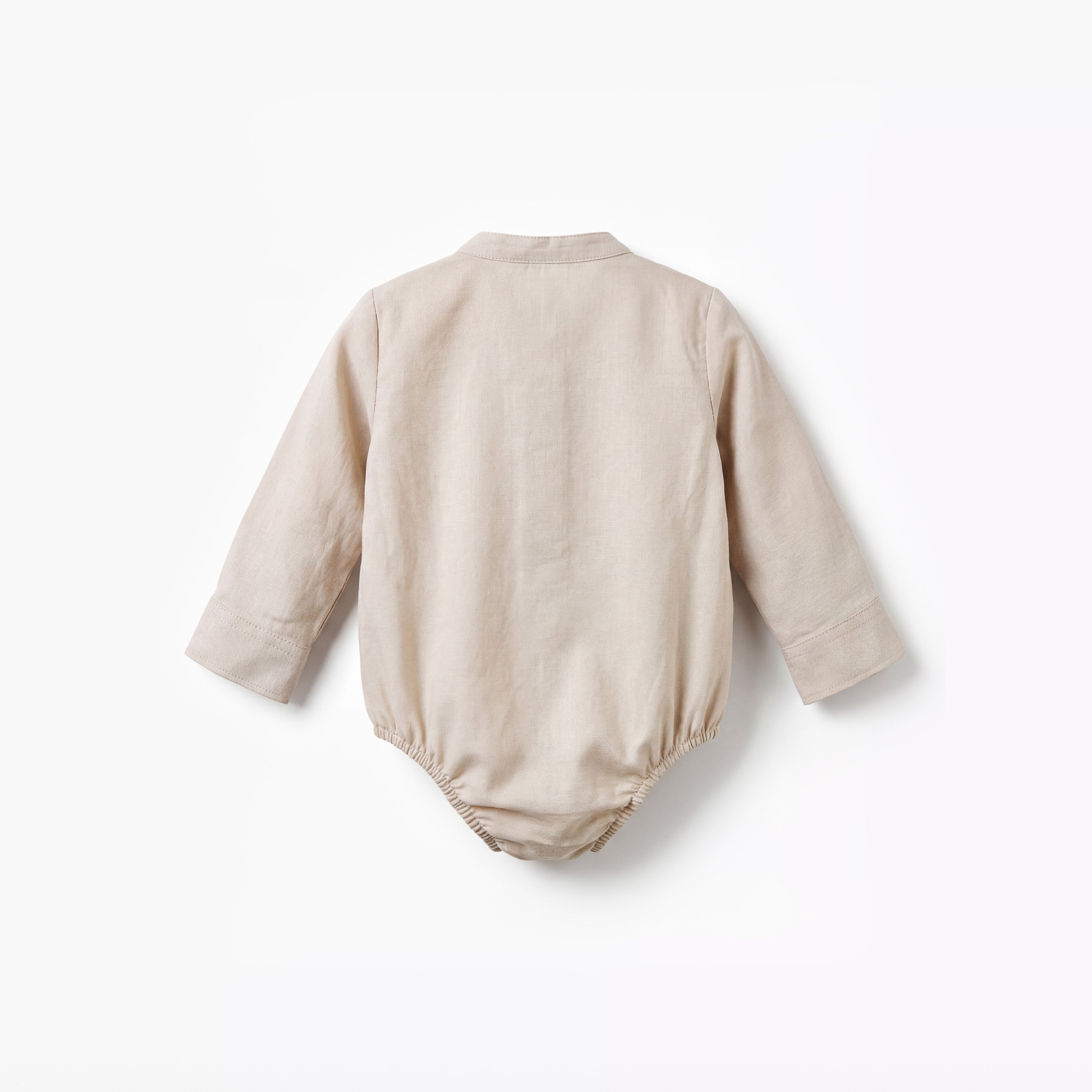 Solid Long Sleeves Shirt Style Bodysuit with Button Closure and Roll-Up Tab