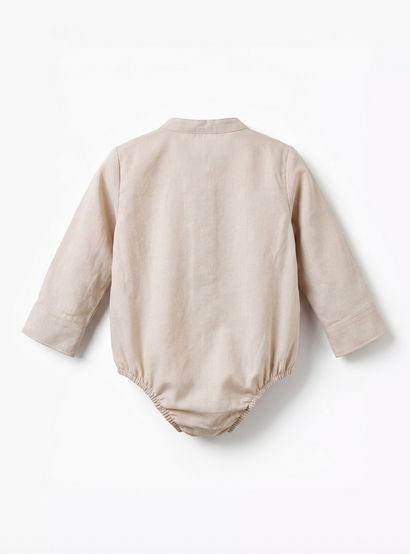 Solid Long Sleeves Shirt Style Bodysuit with Button Closure and Roll-Up Tab-baby-boys-clothing-bodysuits-image-2