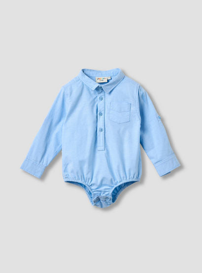 Solid Long Sleeves Shirt Style Bodysuit with Button Closure and Roll-Up Tab-baby-boys-clothing-bodysuits-image-1