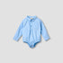 Solid Long Sleeves Shirt Style Bodysuit with Button Closure and Roll-Up Tab - Blue / 24-36 mths
