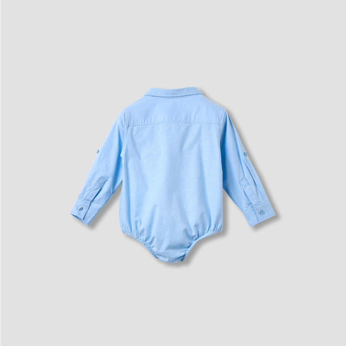 Solid Long Sleeves Shirt Style Bodysuit with Button Closure and Roll-Up Tab