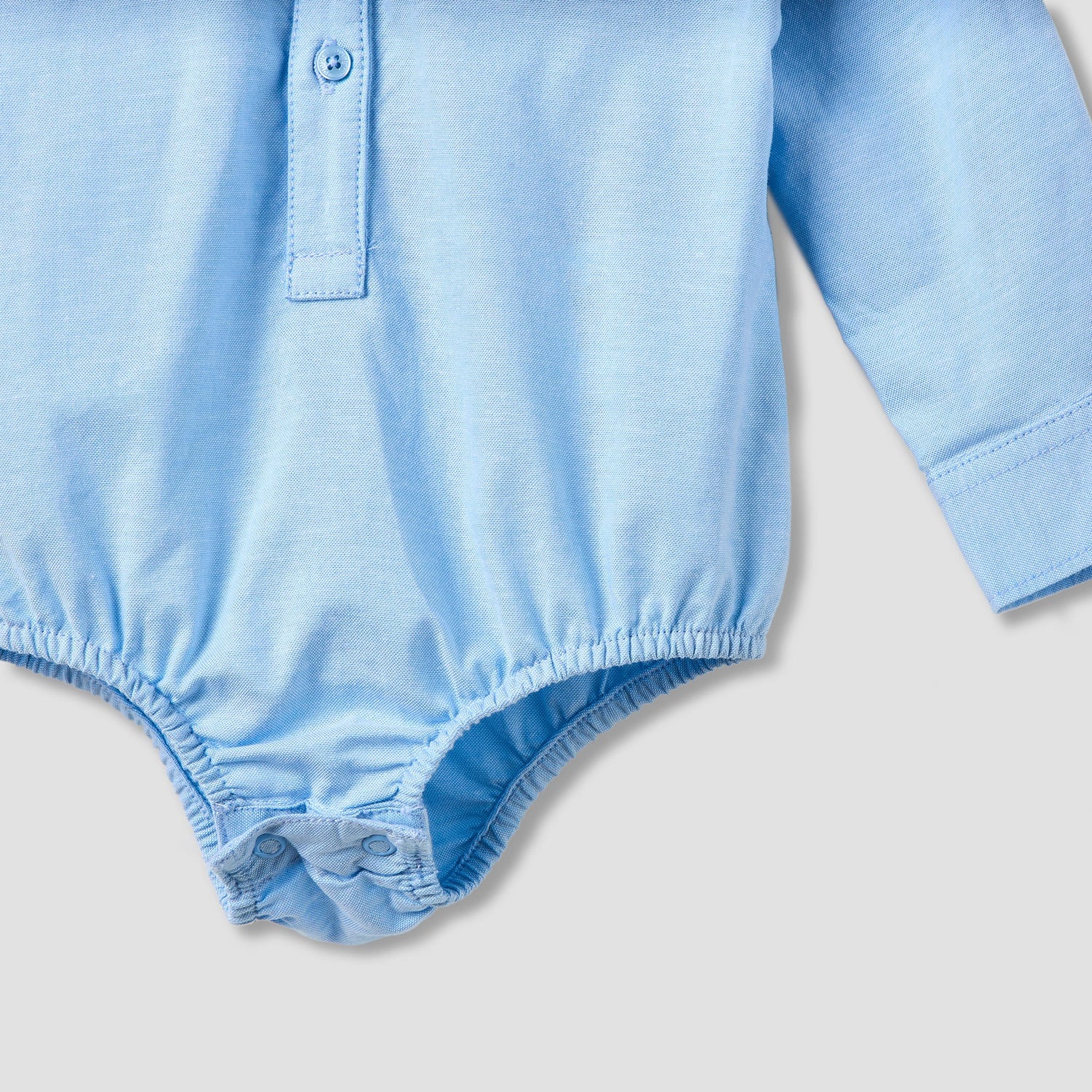 Solid Long Sleeves Shirt Style Bodysuit with Button Closure and Roll-Up Tab