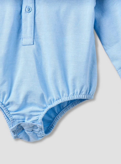 Solid Long Sleeves Shirt Style Bodysuit with Button Closure and Roll-Up Tab-baby-boys-clothing-bodysuits-image-3
