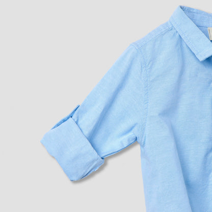 Solid Long Sleeves Shirt Style Bodysuit with Button Closure and Roll-Up Tab