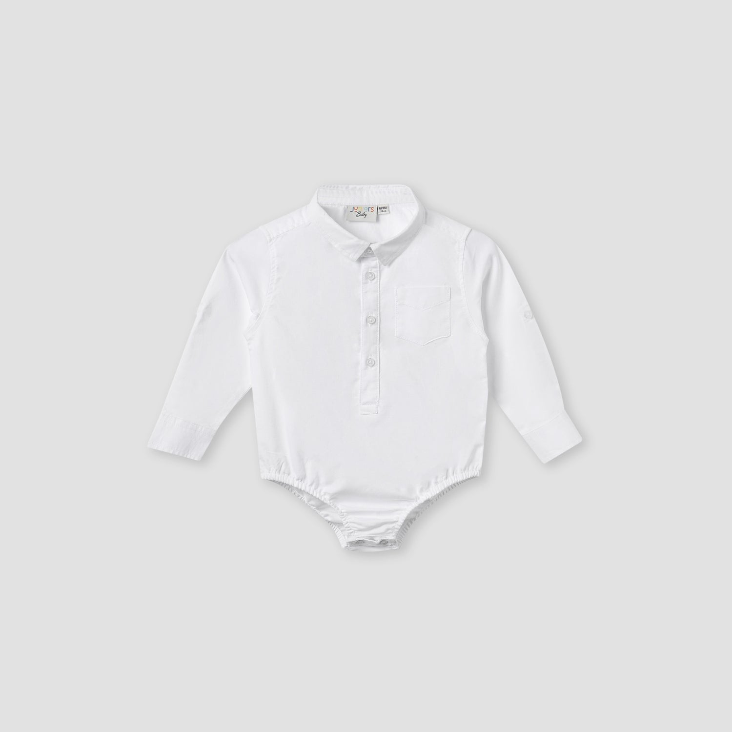 Solid Long Sleeves Shirt Style Bodysuit with Button Closure and Roll-Up Tab