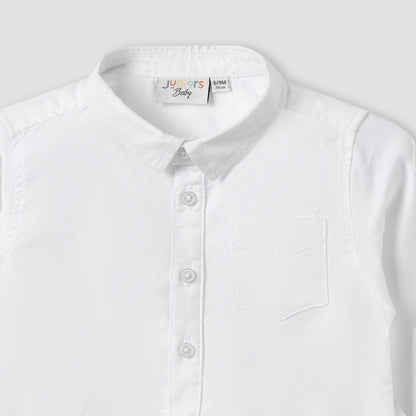 Solid Long Sleeves Shirt Style Bodysuit with Button Closure and Roll-Up Tab