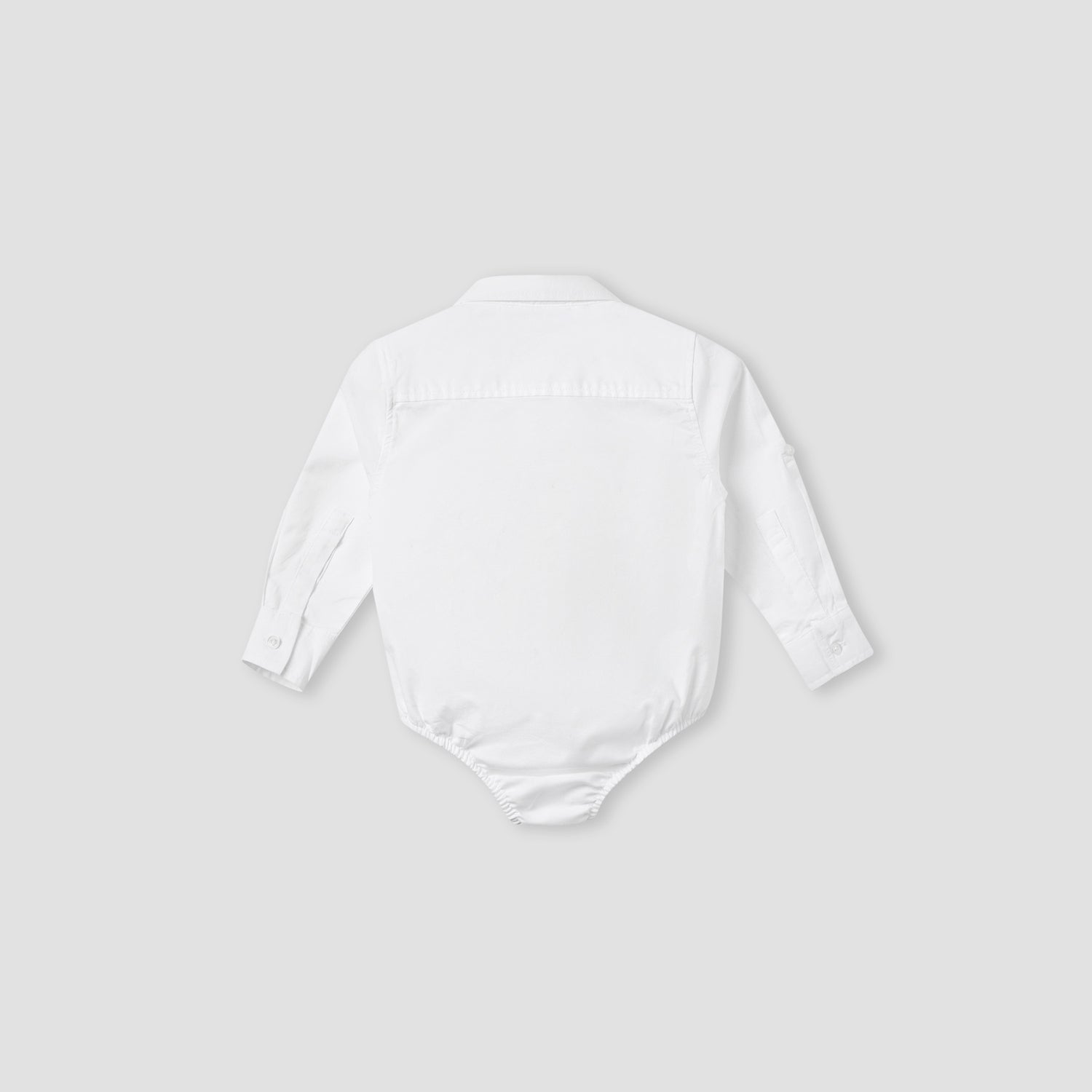 Solid Long Sleeves Shirt Style Bodysuit with Button Closure and Roll-Up Tab
