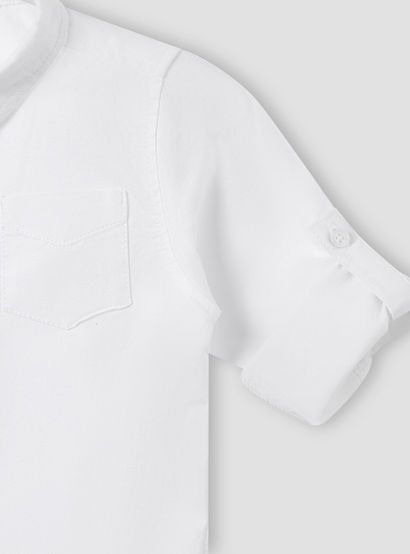 Solid Long Sleeves Shirt Style Bodysuit with Button Closure and Roll-Up Tab-baby-boys-clothing-bodysuits-image-5