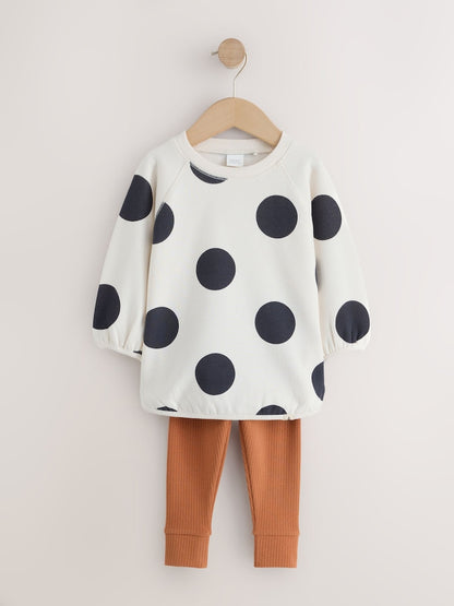 Cream Mono Spot Sweatshirt and Leggings Set (3mths-7yrs) - Cream Mono Spot Sweatshirt and / 12-18 Months (80-86cm)