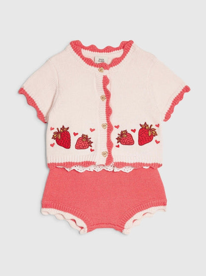 River Island Red Strawberry Cardigan &amp; Bloomer Shorts Set