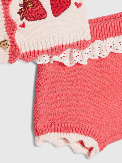 River Island Red Strawberry Cardigan &amp; Bloomer Shorts Set