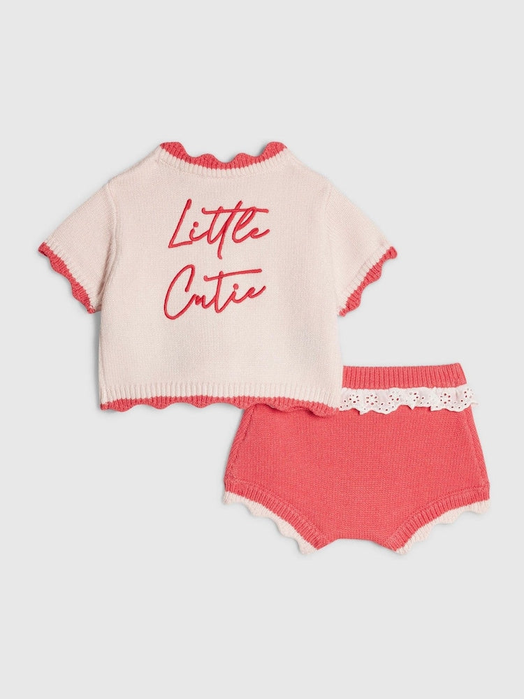River Island Red Strawberry Cardigan &amp; Bloomer Shorts Set