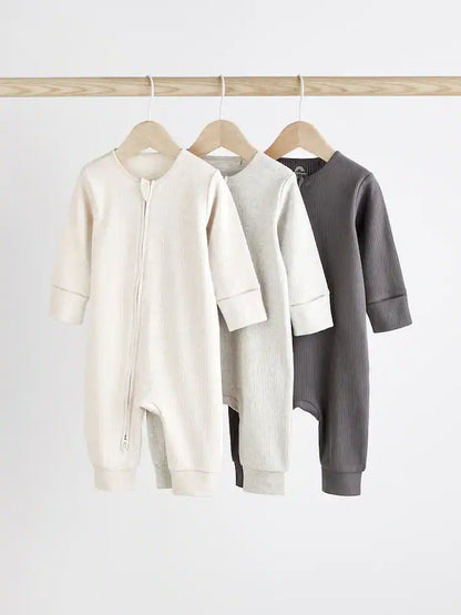 Neutral Baby Footless 2 Way Zip 100% Cotton Sleepsuits 3 Pack (0mths-3yrs)