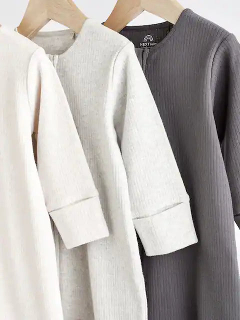 Neutral Baby Footless 2 Way Zip 100% Cotton Sleepsuits 3 Pack (0mths-3yrs)