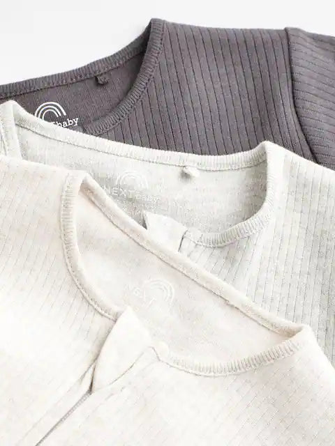 Neutral Baby Footless 2 Way Zip 100% Cotton Sleepsuits 3 Pack (0mths-3yrs)