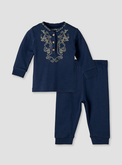 Giggles Cotton Henley Neck Long Sleeve Pyjama Set with Embroidery-baby-boys-clothing-nightwear-pyjamasets-image-2