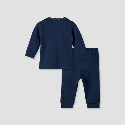 Giggles Cotton Henley Neck Long Sleeve Pyjama Set with Embroidery
