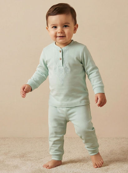 Giggles Cotton Henley Neck Long Sleeve Pyjama Set with Embroidery-baby-boys-clothing-nightwear-pyjamasets-image-1