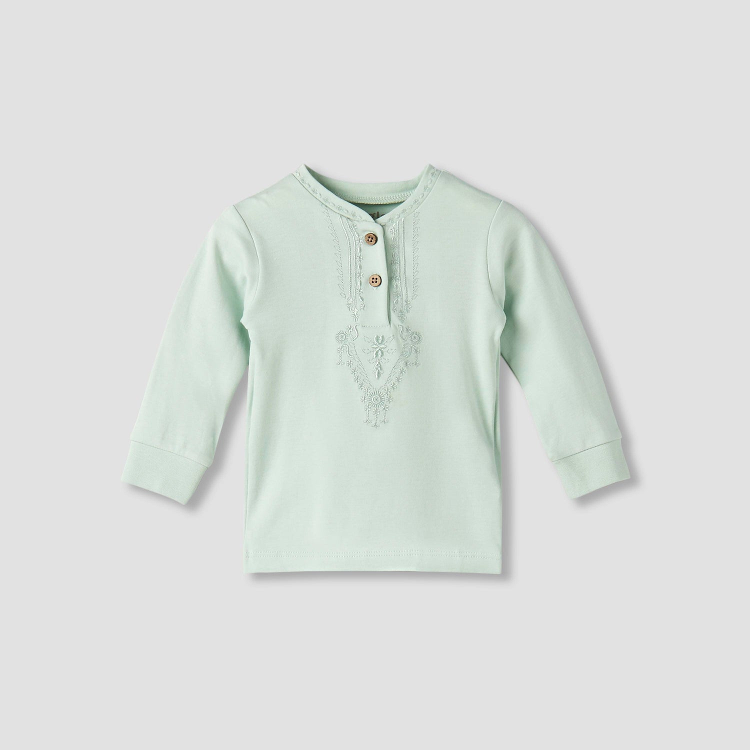 Giggles Cotton Henley Neck Long Sleeve Pyjama Set with Embroidery