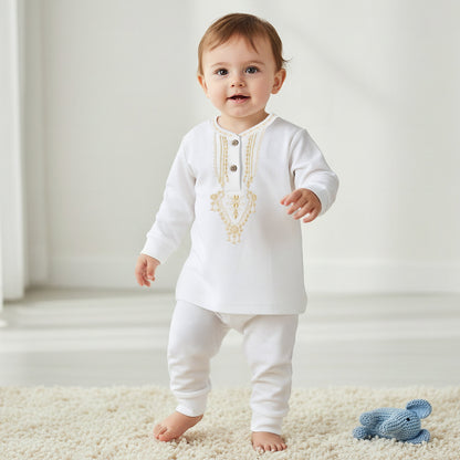 Giggles Cotton Henley Neck Long Sleeve Pyjama Set with Embroidery