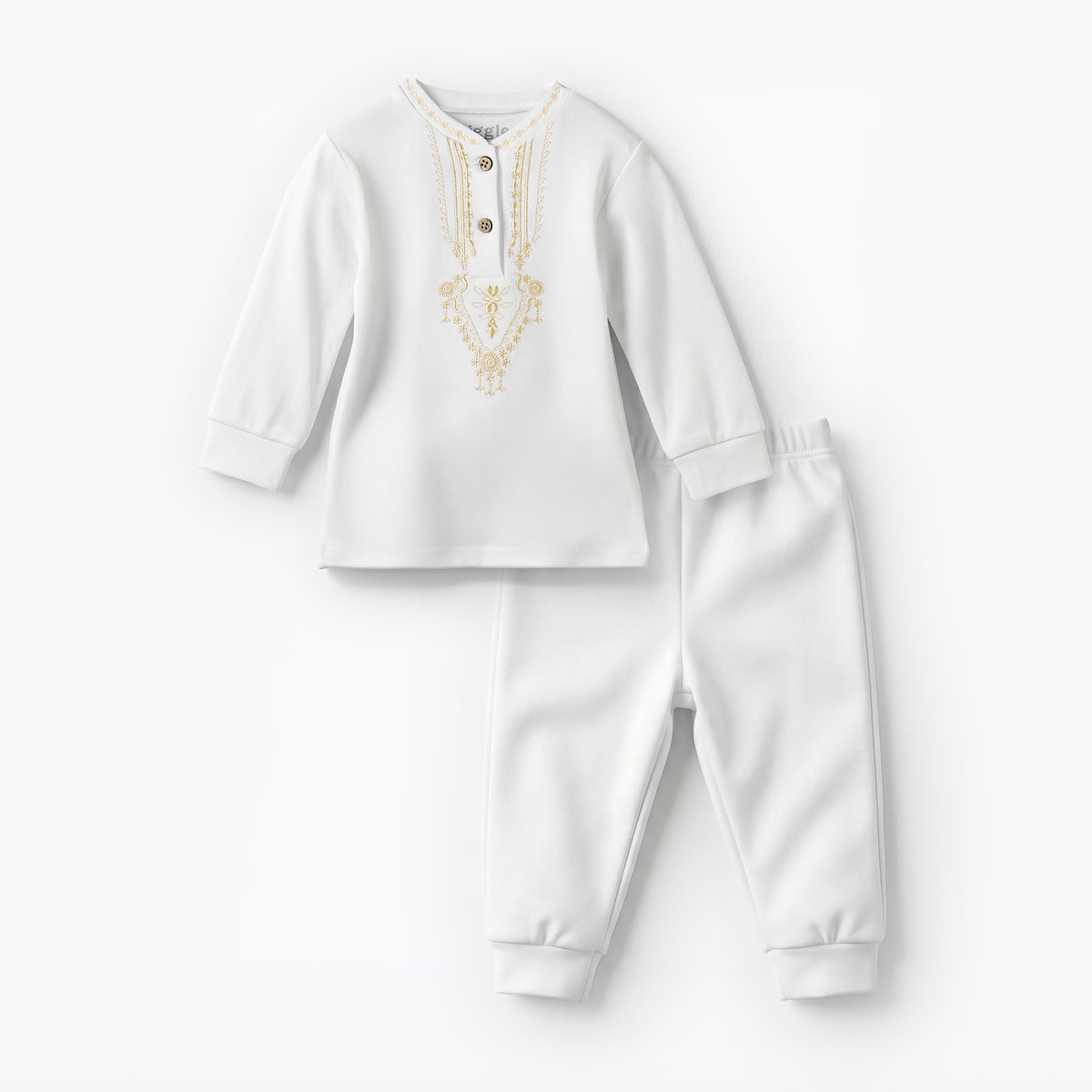 Giggles Cotton Henley Neck Long Sleeve Pyjama Set with Embroidery