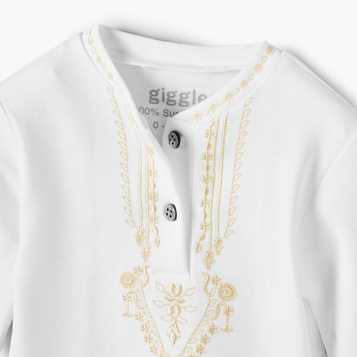 Giggles Cotton Henley Neck Long Sleeve Pyjama Set with Embroidery