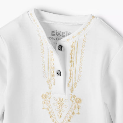 Giggles Cotton Henley Neck Long Sleeve Pyjama Set with Embroidery