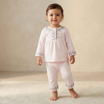 Giggles Cotton Henley Neck Long Sleeve Pyjama Set with Embroidery