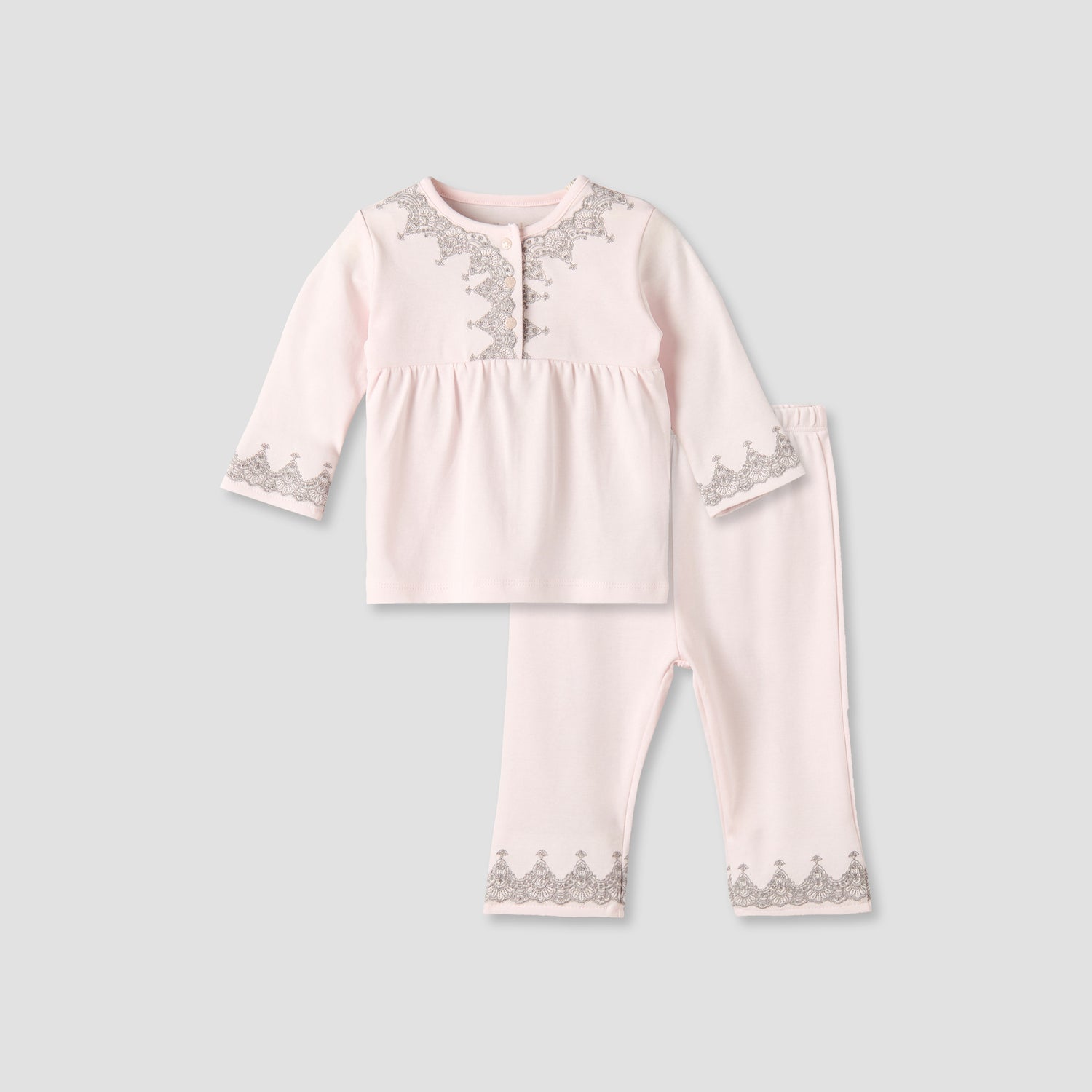 Giggles Cotton Henley Neck Long Sleeve Pyjama Set with Embroidery