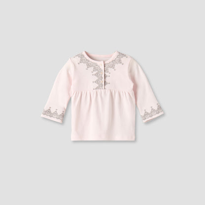 Giggles Cotton Henley Neck Long Sleeve Pyjama Set with Embroidery