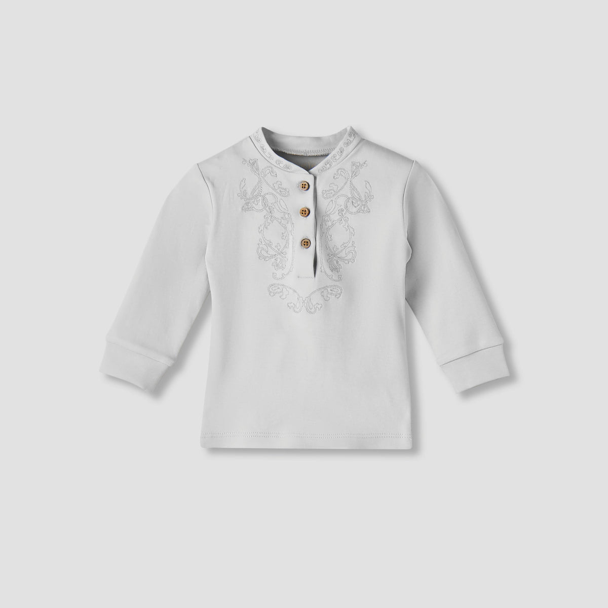 Giggles Cotton Mandarin Collar Long Sleeves Pyjama Set with Embroidery