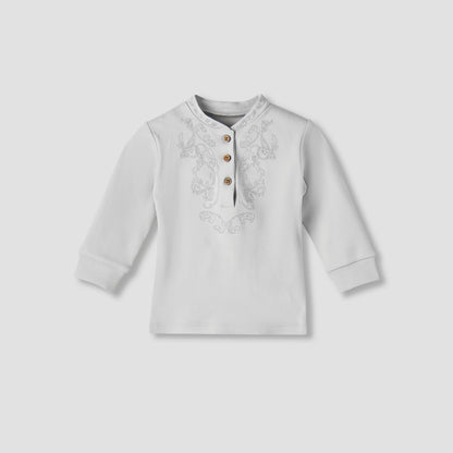 Giggles Cotton Mandarin Collar Long Sleeves Pyjama Set with Embroidery