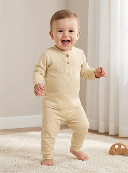 Giggles Cotton Mandarin Collar Long Sleeves Pyjama Set with Embroidery-baby-boys-clothing-nightwear-pyjamasets-image-1