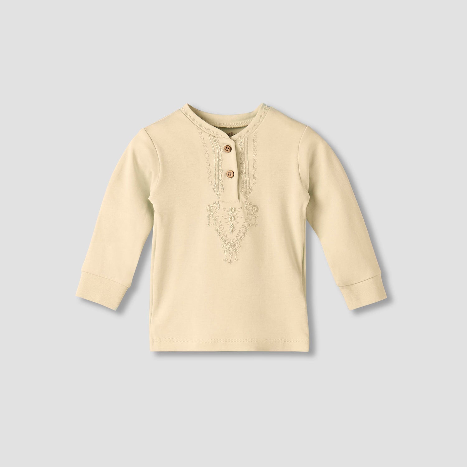 Giggles Cotton Mandarin Collar Long Sleeves Pyjama Set with Embroidery