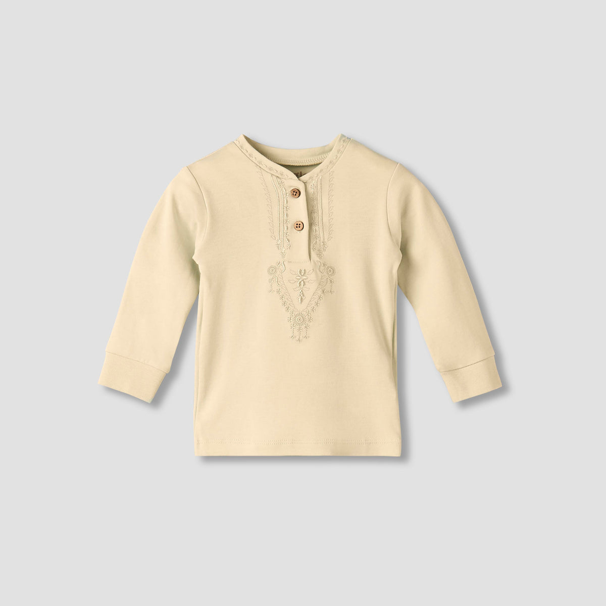 Giggles Cotton Mandarin Collar Long Sleeves Pyjama Set with Embroidery