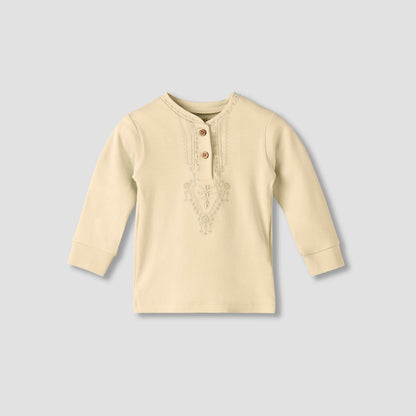 Giggles Cotton Mandarin Collar Long Sleeves Pyjama Set with Embroidery
