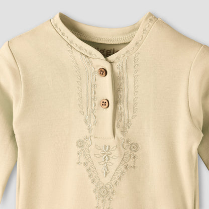 Giggles Cotton Mandarin Collar Long Sleeves Pyjama Set with Embroidery