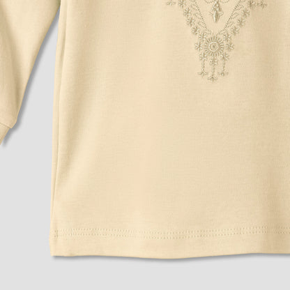 Giggles Cotton Mandarin Collar Long Sleeves Pyjama Set with Embroidery