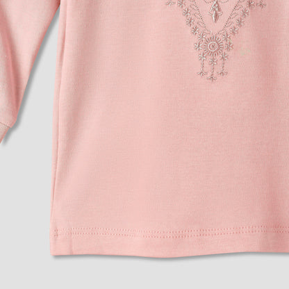 Giggles Cotton Mandarin Collar Long Sleeves Pyjama Set with Embroidery