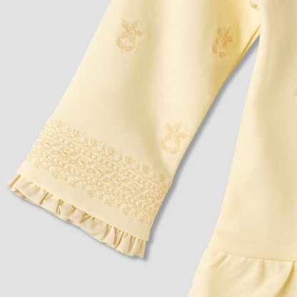 Giggles Cotton Pie Crust Neck Long Sleeves Pyjama Set with Embroidery