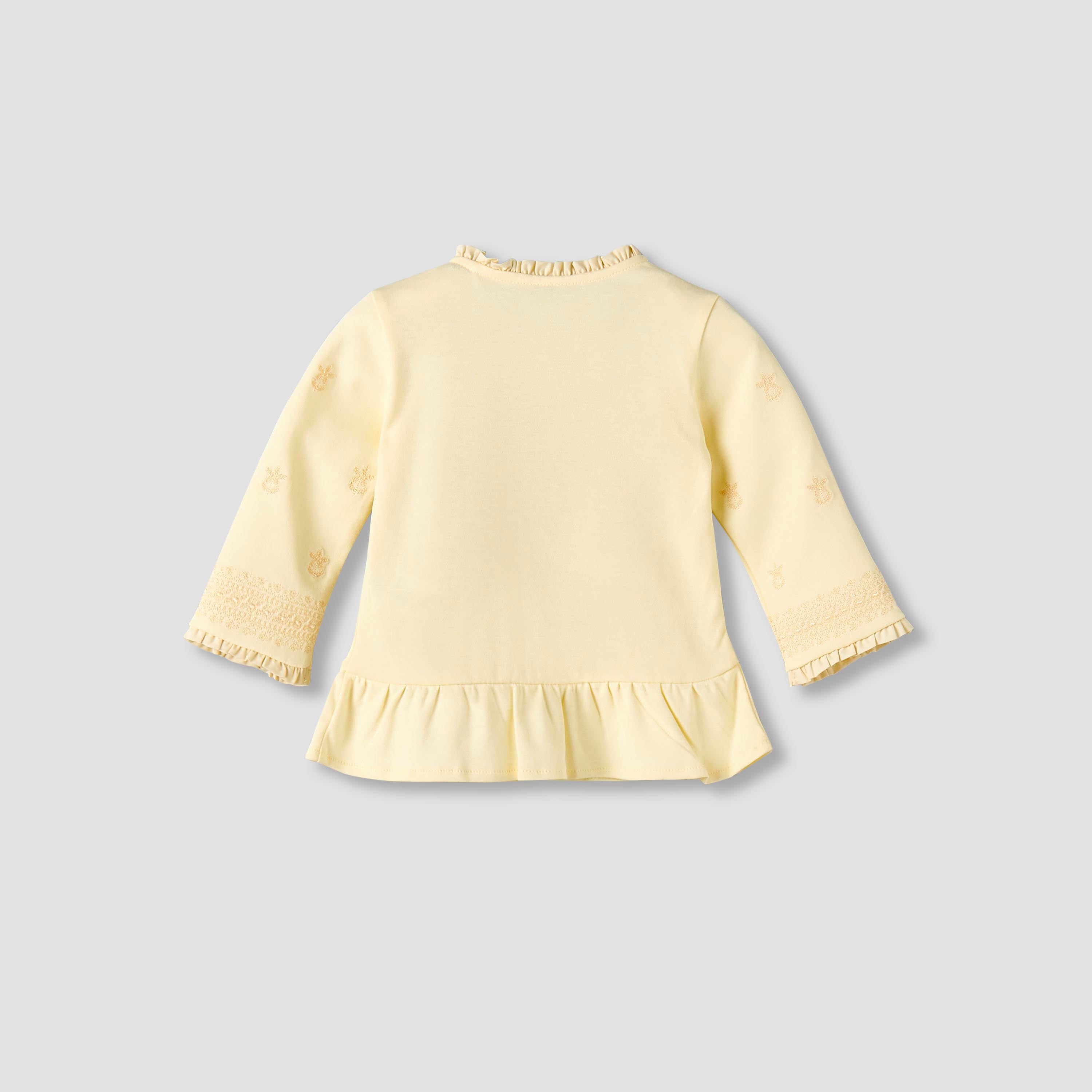 Giggles Cotton Pie Crust Neck Long Sleeves Pyjama Set with Embroidery