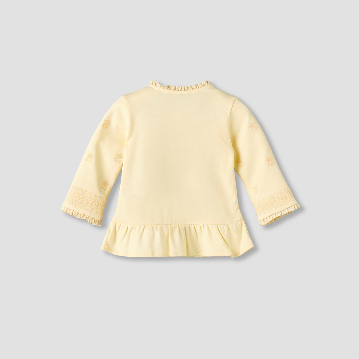 Giggles Cotton Pie Crust Neck Long Sleeves Pyjama Set with Embroidery