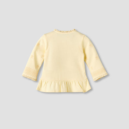 Giggles Cotton Pie Crust Neck Long Sleeves Pyjama Set with Embroidery