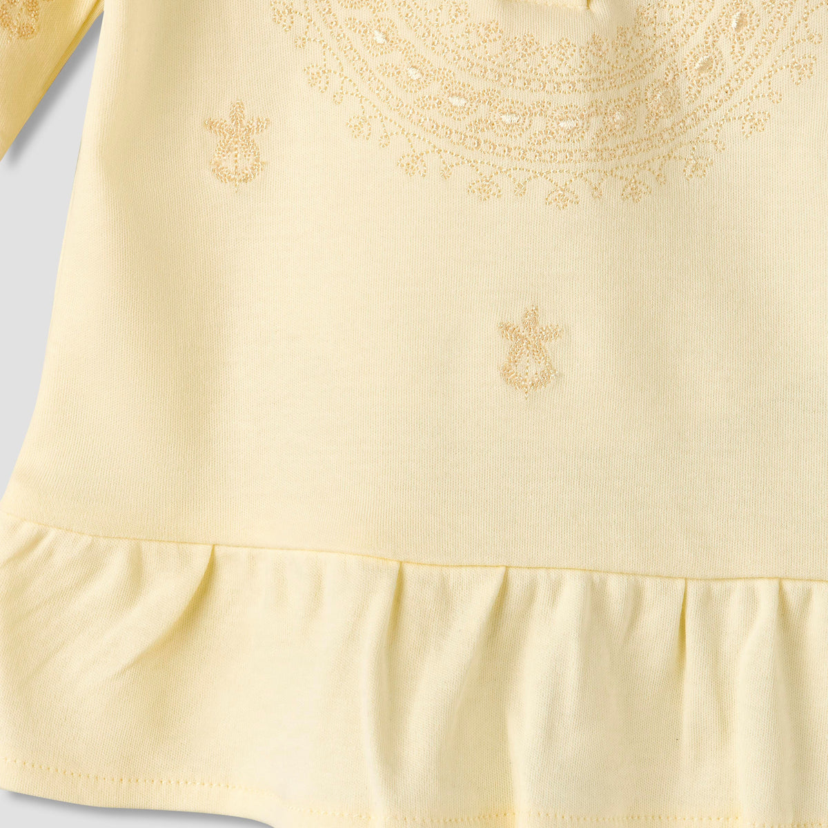 Giggles Cotton Pie Crust Neck Long Sleeves Pyjama Set with Embroidery