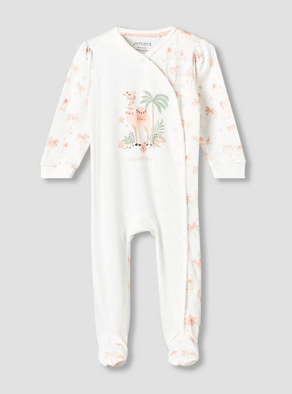 Juniors Cotton V-neck Long Sleeve Sleepsuit with Snap Button Closure-baby-girls-clothing-nightwear-sleepsuits-image-2