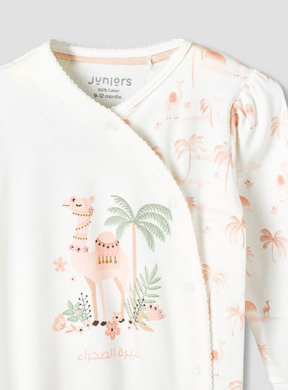 Juniors Cotton V-neck Long Sleeve Sleepsuit with Snap Button Closure-baby-girls-clothing-nightwear-sleepsuits-image-4